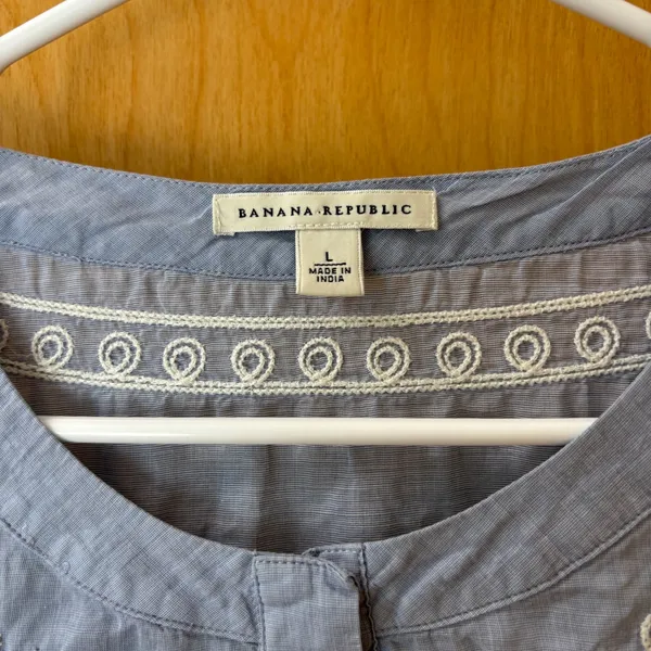Banana Republic Tunic Top Women L Blue Embroidered Cotton Long Sleeve 762337-00 - Image 3