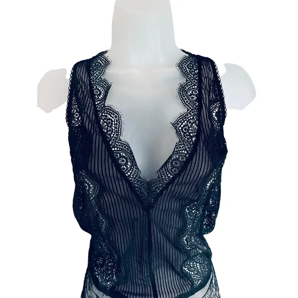 Victoria's Secret Romper Slip Lingerie Lace Black Small Whimsygoth - Image 3