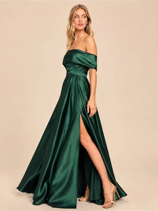 NEW Lulus Greatest Hits Forest Green Satin Off-the-Shoulder Maxi Dress Size XS - Image 11