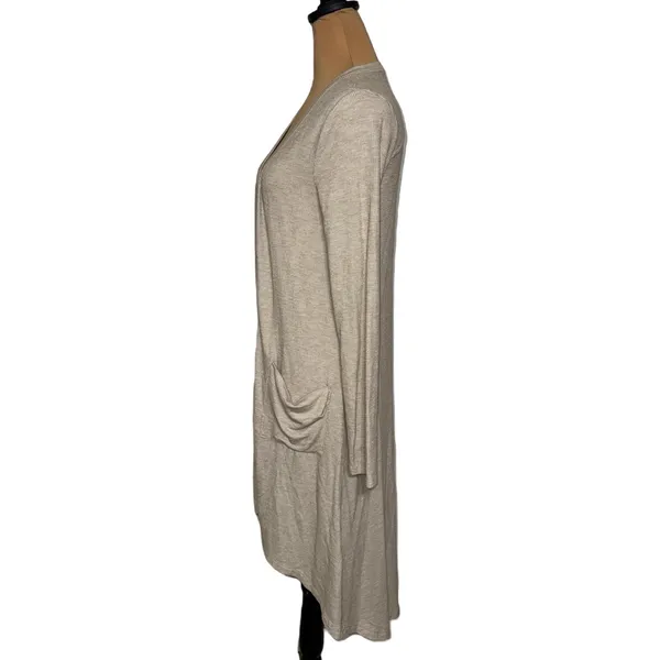 FORE Button Front‎ Duster Cardigan Long Sleeve Pockets Knit Beige Women's Size L - Image 2