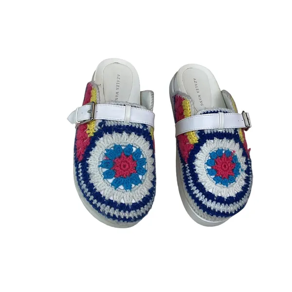 Azalea Wang Murphey‎ White Multi Crochet Granny Square Platform Mules Clogs 7 - Image 4