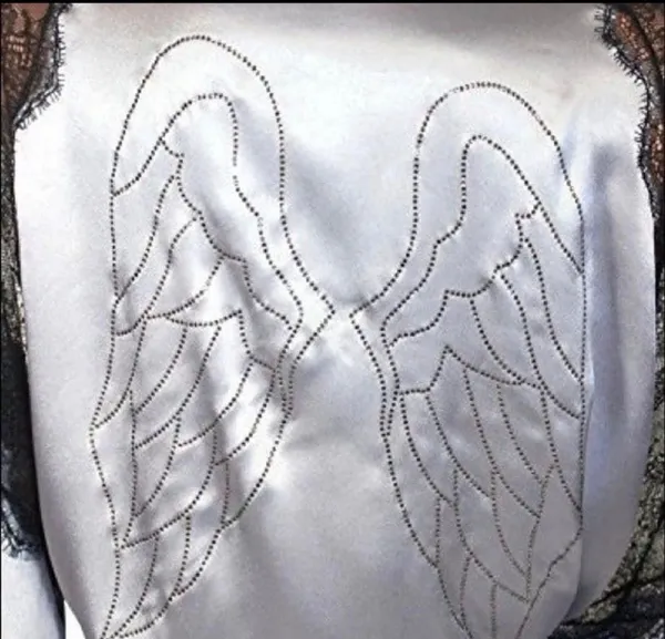 Victoria's Secret Satin Lace Robe Angel‎ Wings Gray Kimono M/L - Image 6