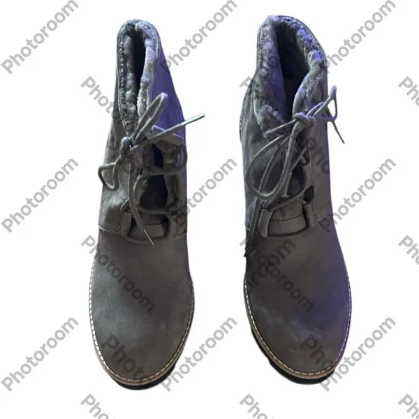 Eileen Fisher Alpine Ankle Bootie Lace Graphite Shearling Leather Size 8.5, NWOT - Image 4