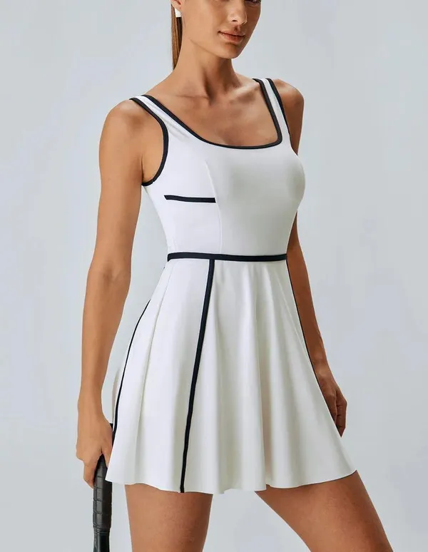 Berlook Activewear White Contrast Trim Tennis Dress - Image 4