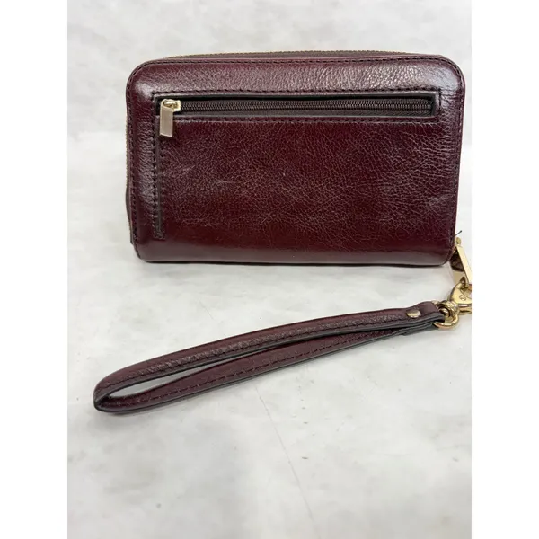 Fossil Logan Zip Around Clutch Wallet Burgundy Leather Teal Interior Wristlet - Image 2