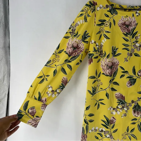 Ann Taylor LOFT Floral Print Boatneck Long Sleeve‎ Shift Dress Size 4 - Image 4