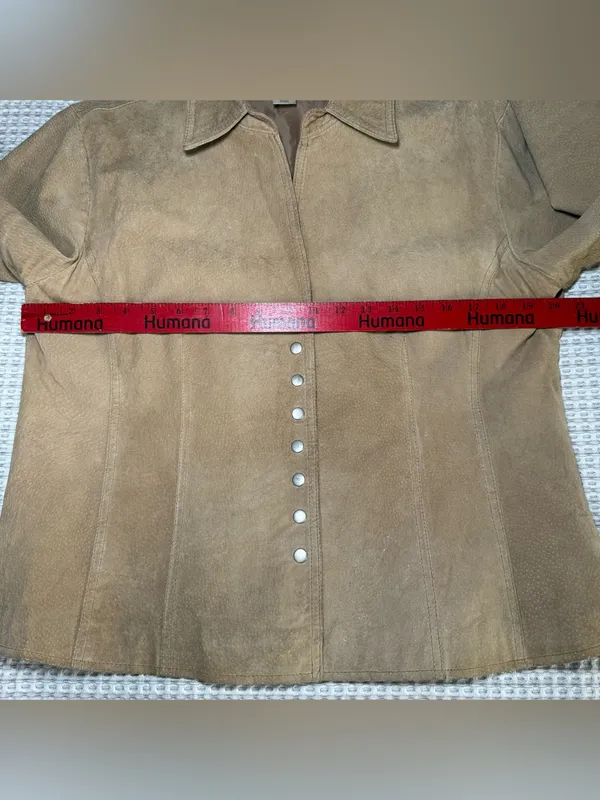 Coldwater Creek Suede Leather Jacket Women’s Large Tan Cowboy Snap Lined Western - Image 7
