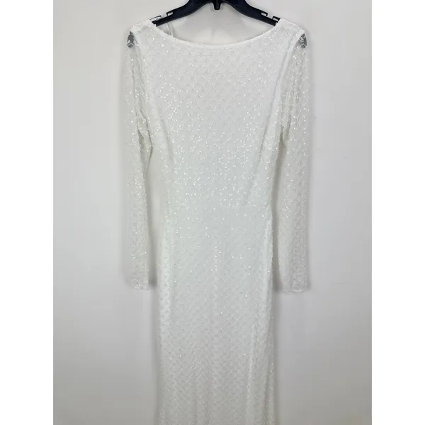 Lulus Mariani White Sequin Beaded Backless Long Sleeve Maxi Dress Medium NWT - Image 7