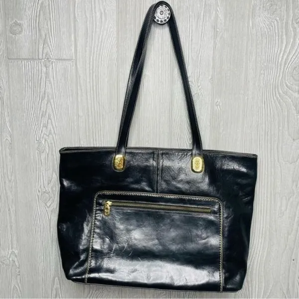 Vintage Marino orlandi large black leather tote bag purse laptop designer gold h - Image 2