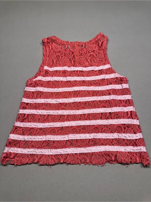 Free People Sheer Lace Melon Stripe Raw Hem Sleeveless Tank Top - Image 2