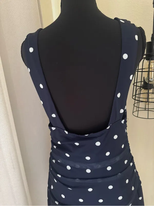 Cotton Candy LA Navy Polka Dot Ruched Mini Dress NWT Size Large - Image 7