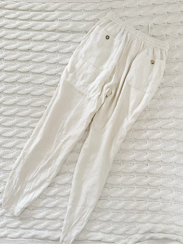 Structure Vintage Cream Wide-Leg Drawstring linen blend Pants - Image 3