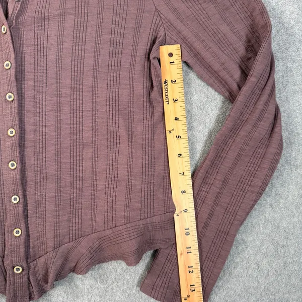 Pilcro Anthropologie Mauve Puff Sleeve Cardigan Women's Large Ribbed Stretch - Image 7