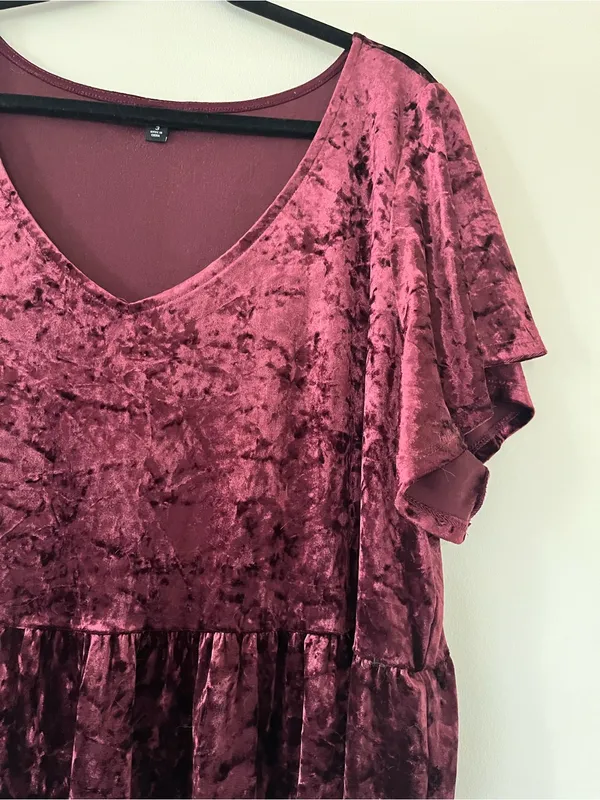 Torrid Burgundy Red Velvet Babydoll Top 3X Romantic Fall Feminine Holiday - Image 2