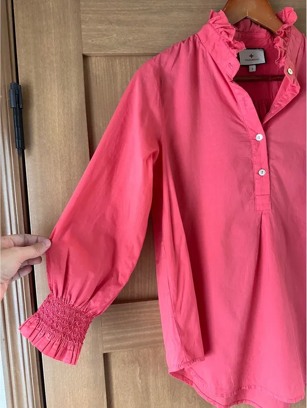 Tuckernuck Teagan Popover Blouse Shirt 100% Cotton in Pink Women’s Small - Image 3