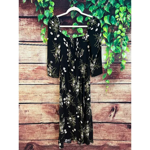 Reformation Fairway Floral Print Crepe Midi Dress Black Floral Flowers Sz 4 NWOT - Image 7