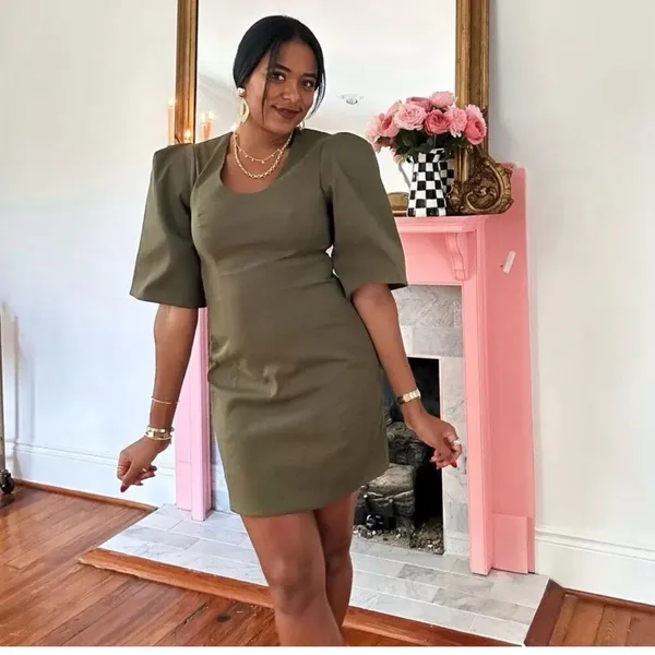Tuckernuck Ariella Mini Dress XS Olive Green Twill Puff Sleeve Utility NWT - Image 11