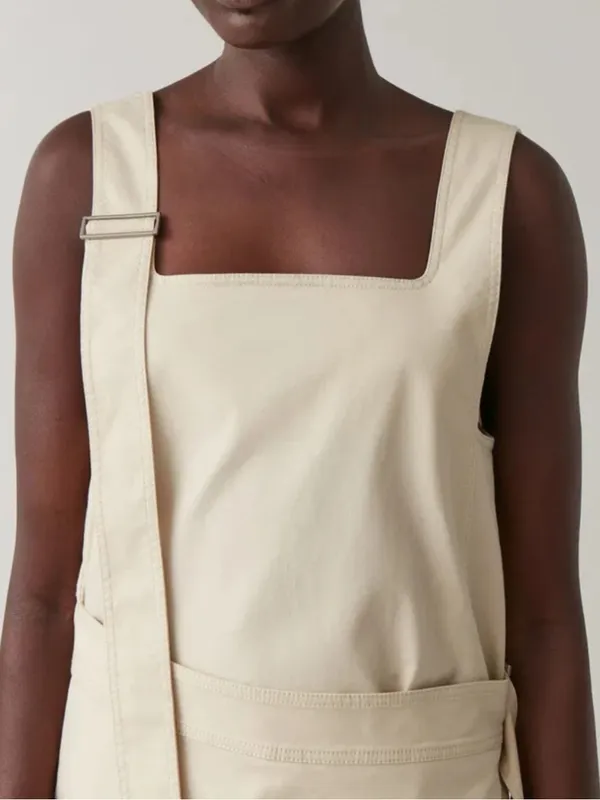 COS Asymmetrical Cream Strap Wrap Pinafore Cotton Dress - Image 4