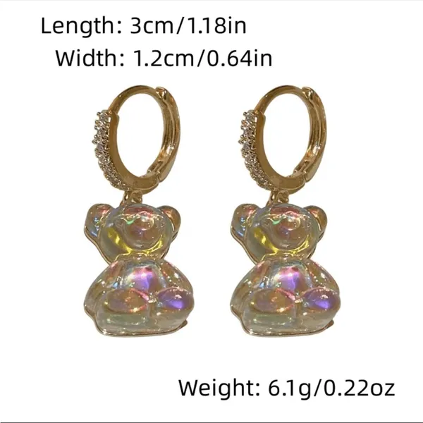 Cute‎ Gold plated clear bear design dangle earrings faux fashion jewelry - Image 5