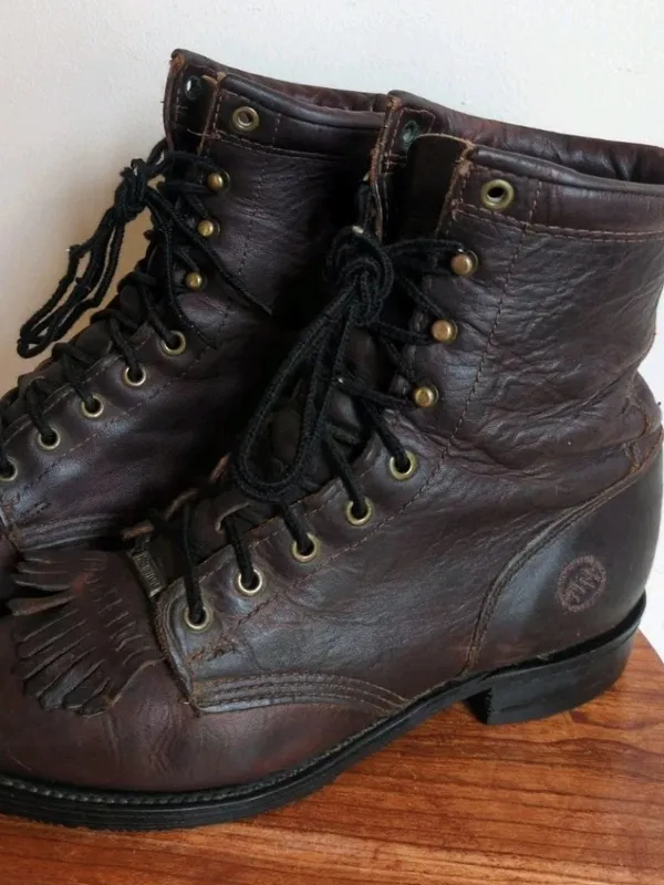 Double-H Women's Sz 8.5 Ladies Lacer Leather Work Boots Western Cowgirl 9300 - Image 3