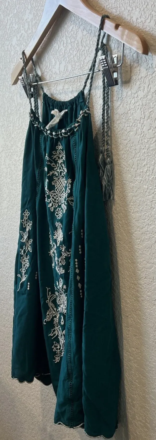 Forever 21 Blue Green Teal White Lace Embroidered Boho Bohemian Flowy Summer Mini Dress - Image 4
