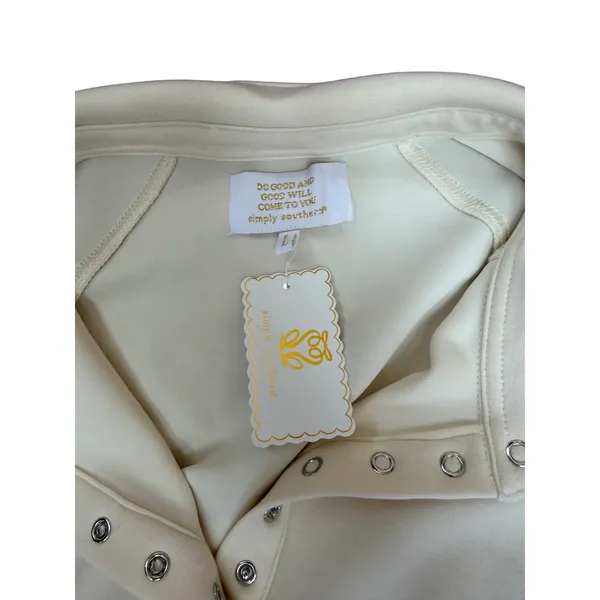 Simply Southern‎ Women Cream Snap Neck Henley Cropped Sweatshirt Large NWT - Image 4