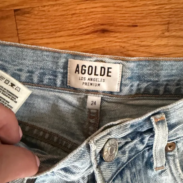 AGOLDE Distressed Straight Leg Jeans Size 24 Light Wash Blue Button Fly Denim - Image 2
