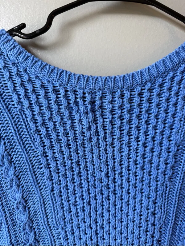 Lauren Ralph Lauren Women’s Blue Cable Knit Drawstring Sweater Size Large - Image 3