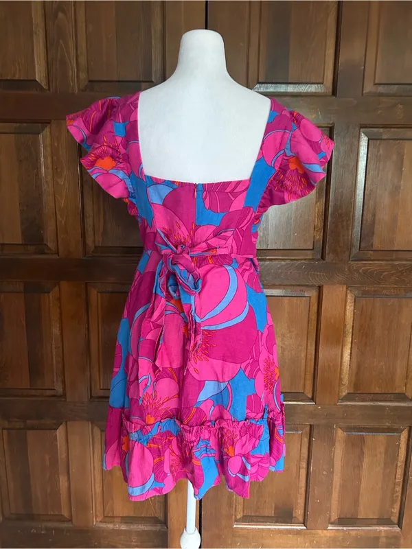 Tuckernuck X Cameran‎ Eubanks Wild Azalea Edisto Dress Pink Blue Linen Small S - Image 6