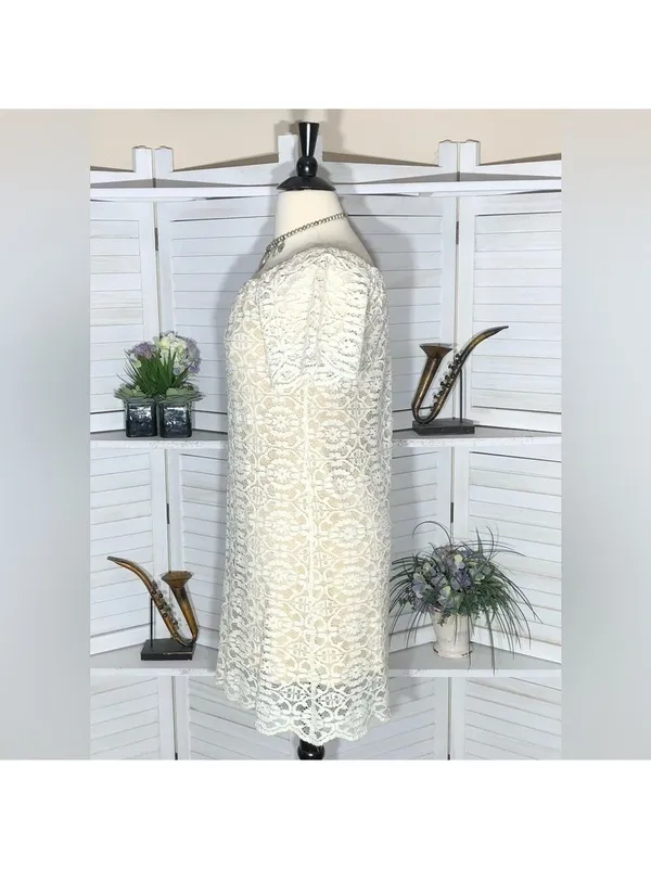 Vintage Y2K Midi Dress Cream Lace flared sleeves coquette romantic boho floral L - Image 5