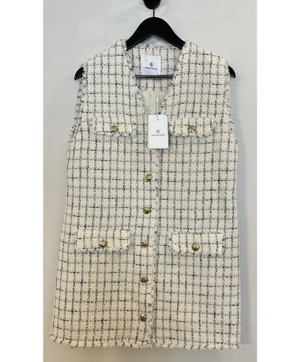 ANINE BING Janet Tweed Dress in White Plaid Size Medium NWT - Image 5