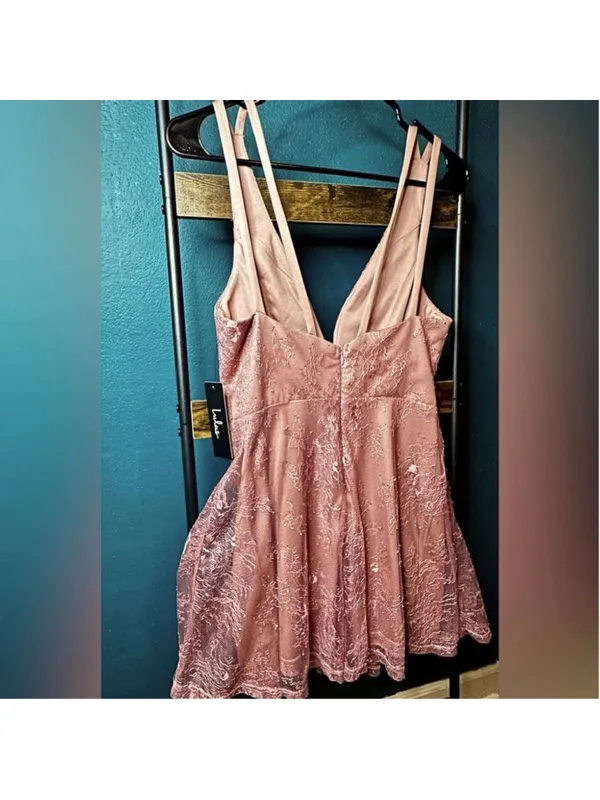 Lulus Pink Lace Mini Dress Women's Small Sleeveless V-Neck Skater NWOT - Image 6
