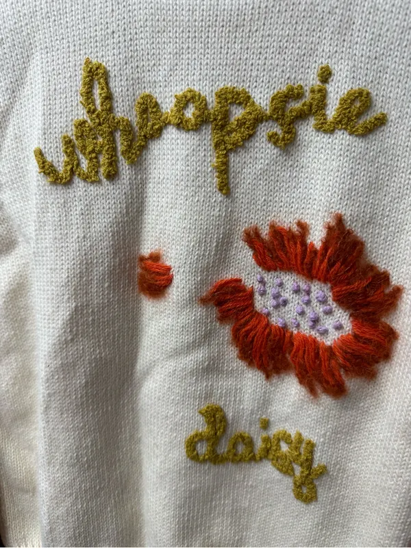 Lingua Franca Whoopsie Daisy Knit Pullover Crewneck Sweater Beige Small READ - Image 10