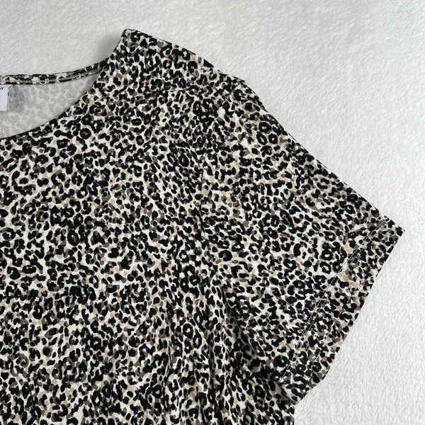 Old Navy‎ L Large Swing Dress Short Sleeve Leopard Print Jersey Knit Crew Neck - Image 5