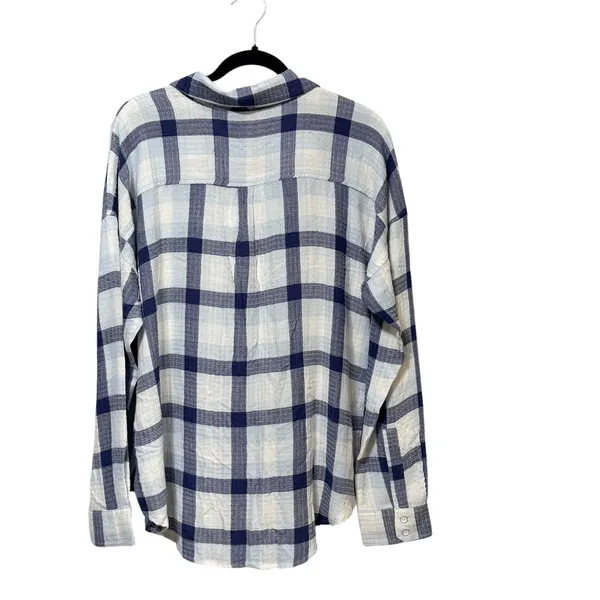 Flag & Anthem Womens Blue White Plaid Button Down Shirt Large SM25WS1477W - Image 4