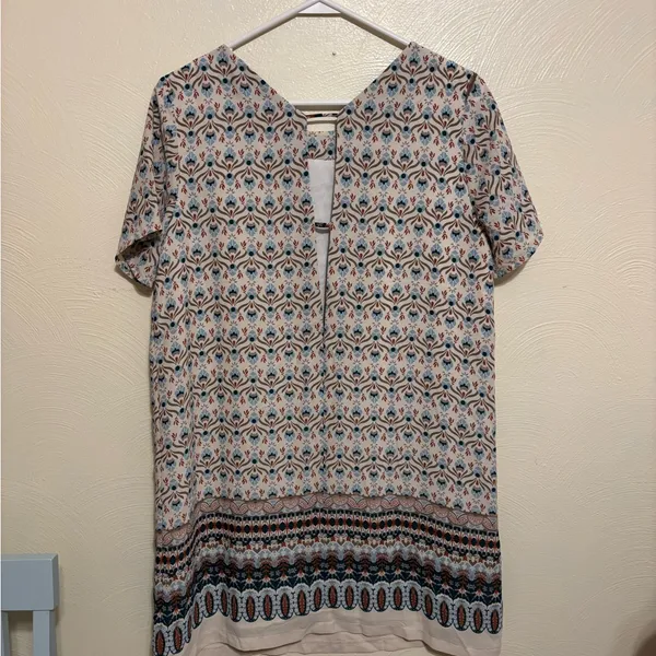Vibe Boho Border Print Shift Dress Women’s Medium Short Sleeve Lined - Image 7