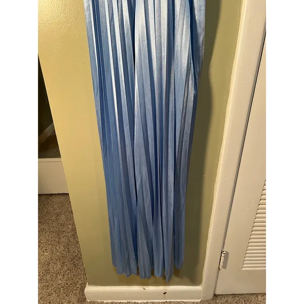 Women's Size Medium Strapless Maxi Dress Plisse Pleated Light Blue Corset Back - Image 4