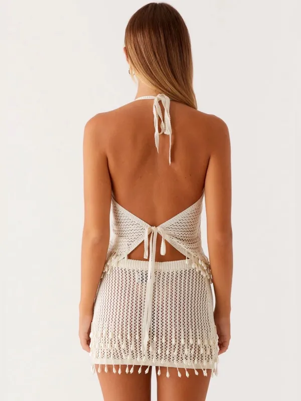 NWT Peppermayo Scorpio Crochet Halter Top (S/M) and Mini Skirt (M/L) in Ivory - Image 11