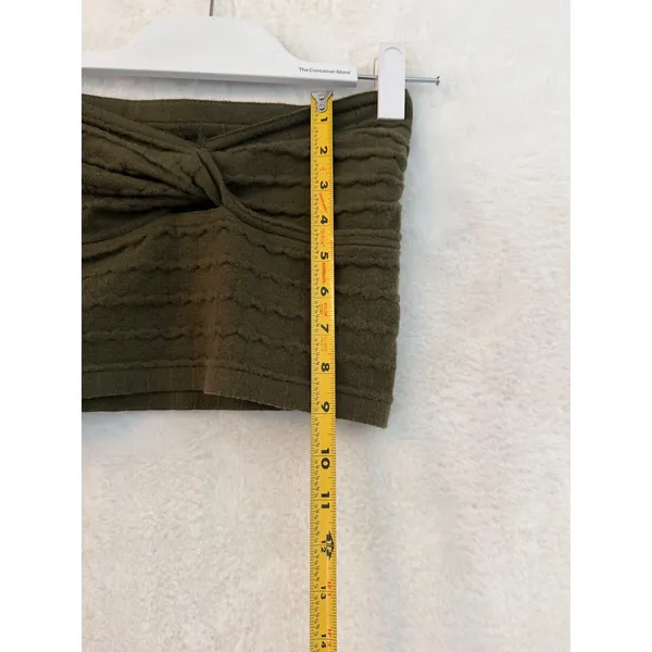 Aerie Twist Front Knit Tube‎ Top Olive Green Textured Strapless Crop Top Medium - Image 6