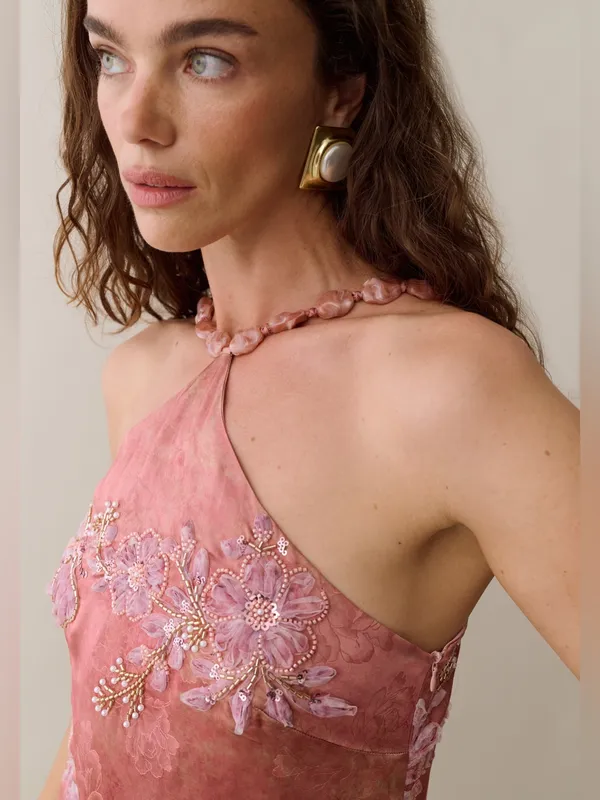 NWT Few Moda Kayda o.p.t pink sequin floral size 10 beaded maxi gown - Image 5