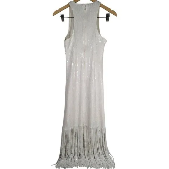 J. Crew Collection White Sequin Fringe Maxi‎ Dress Formal Evening Gown Size 2 - Image 2