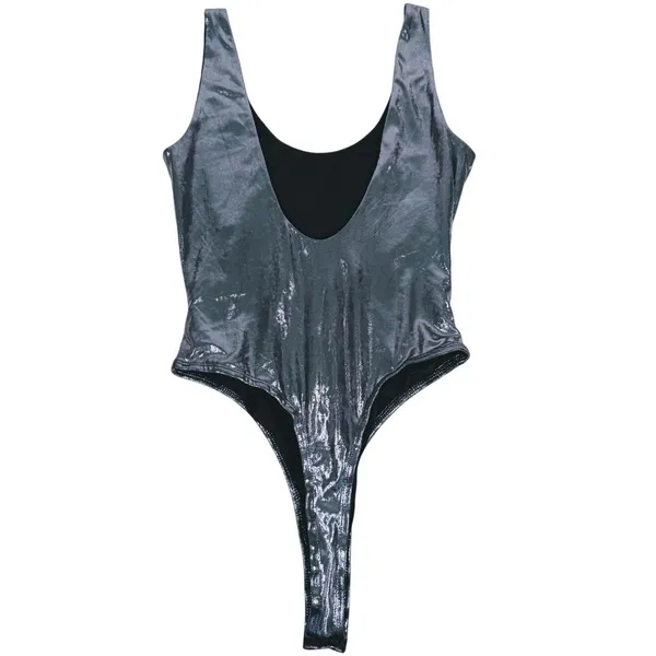 Superdown Nadia Metallic Bodysuit Size S Silver Festival Rave Club Disco Party - Image 3