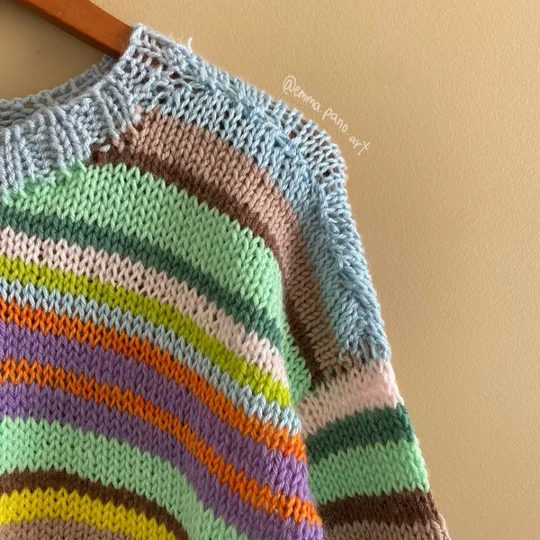 hand knit striped funky fun multi colored oversized sweater Blue Size M - Image 6
