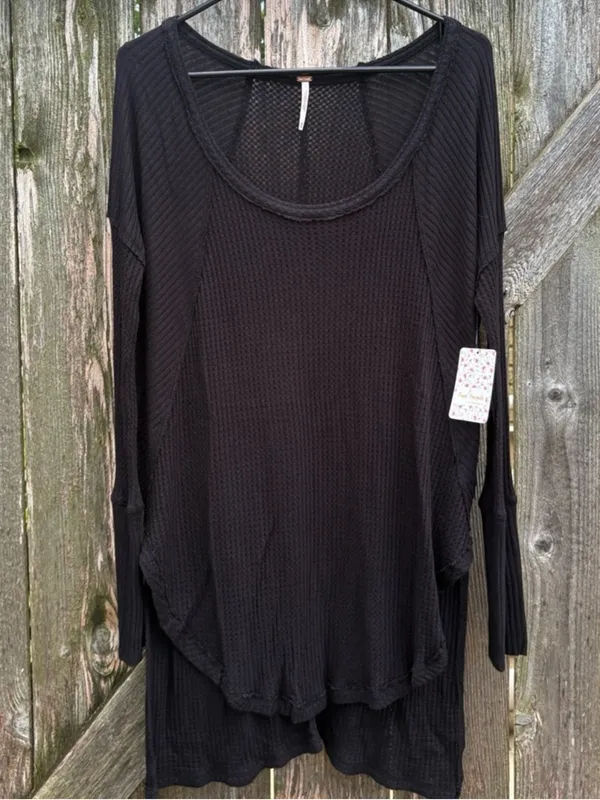 NWT Free People Ventura Thermal Tunic Top Black Size Medium - Image 4