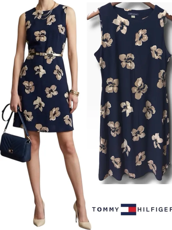 Tommy Hilfiger | NWOT Navy Cream Floral Print Sleeveless Shift Dress (Size 6) - Image 2