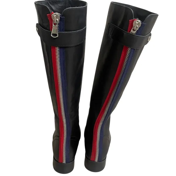 Steve Madden journal Black Tall leather Boots Red Navy Rear Zipper women z 8 EUC - Image 2