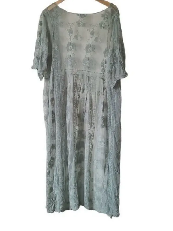 POL Sage Green Floral Lace Embroidered Maxi Kimono Duster Size S/M - Image 3