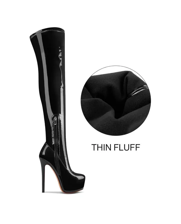 Over the Knee Boots,Women's Thigh High boots Stiletto Heel Zipper Round Toe Boots Unisex Party Boots - Image 4
