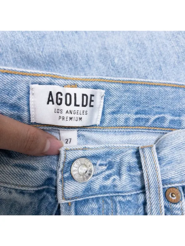 Agolde Jamie High Rise Classic Jean 27 Blue Distressed Button Fly Raw Hem Cotton - Image 2