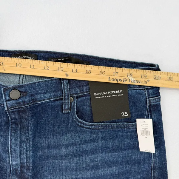 Banana Republic High Rise Wide Leg Crop Denim Jeans Dark Wash Plus Size 35 NWT - Image 10